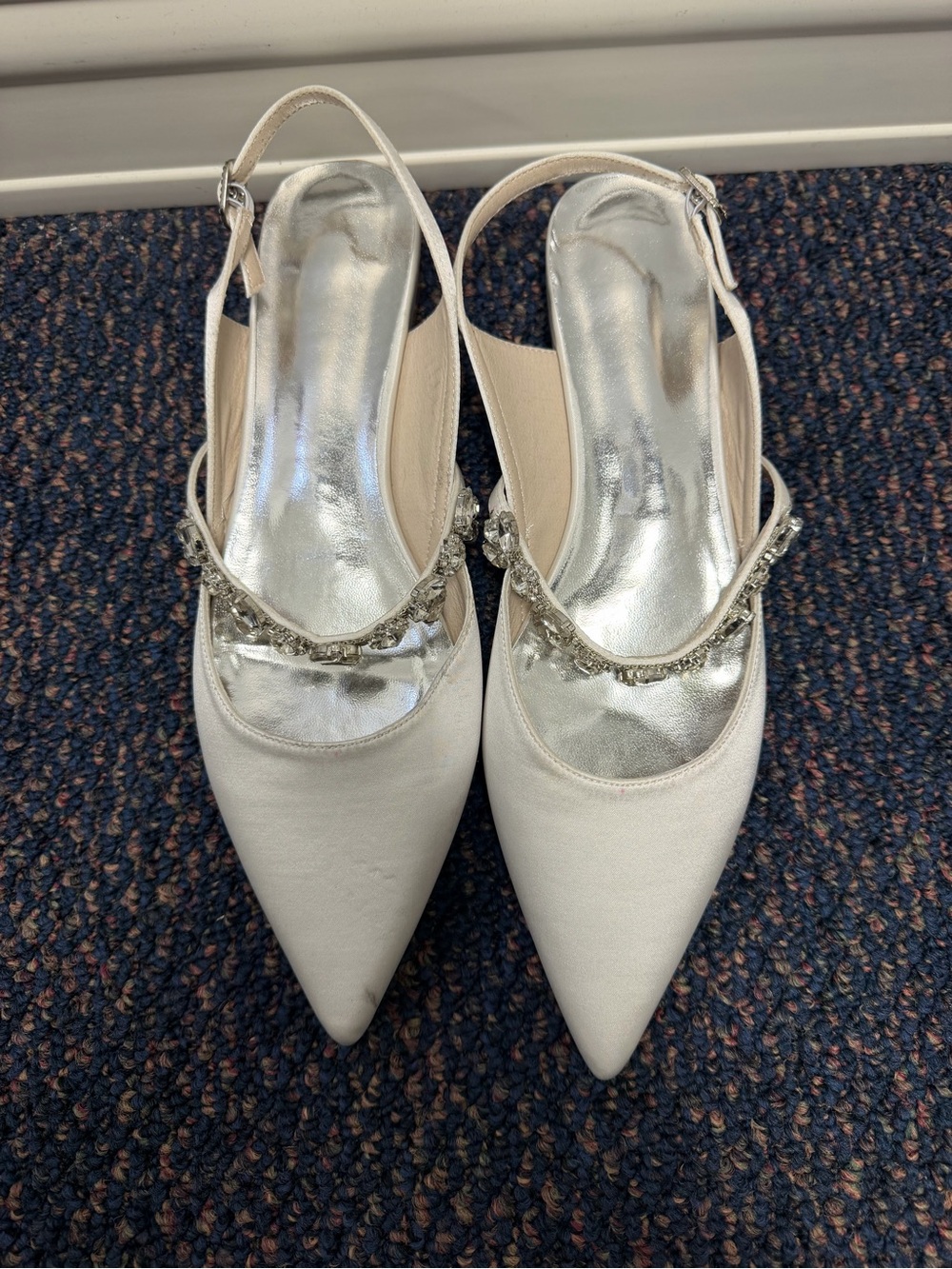 Embellished Slingback Pointed Flats - Ivory